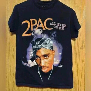 Tupac All Eyez On Me T-Shirt Mens Sz Small Black 2Pac Graphic Front Short Sleeve